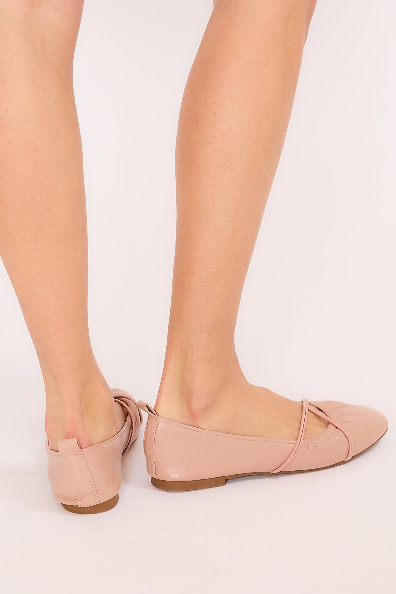 Crossed Elastic Ballet Flats- Nude